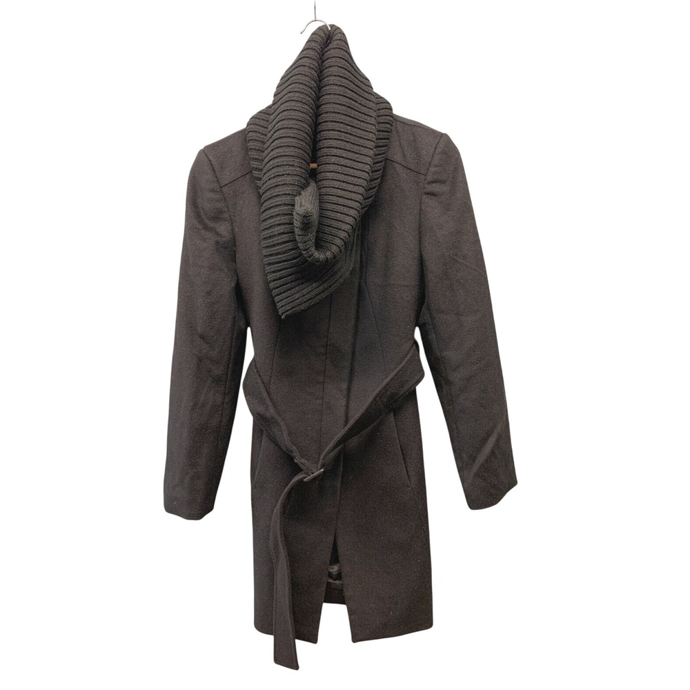 Bossini Wrap Coat Women's 10 Black Belted Ribbed Shawl Collar Wool Cashmere